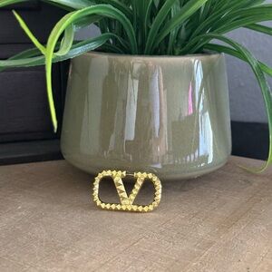 Gold Tone Studded V Logo Style Brooch | Statement Pin